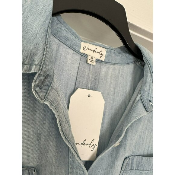 NWT Wonderly Chambray Denim Button Down Shirt Dress Size Medium Light Blue - Picture 3 of 5